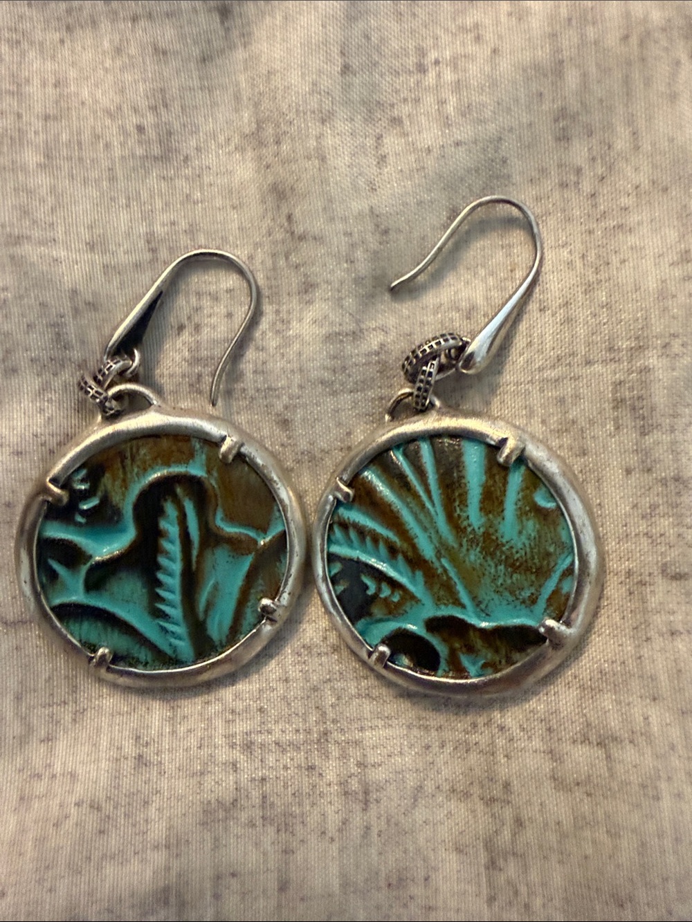 Patricia Nash Turquoise Patina Round Filigree Drop Earrings